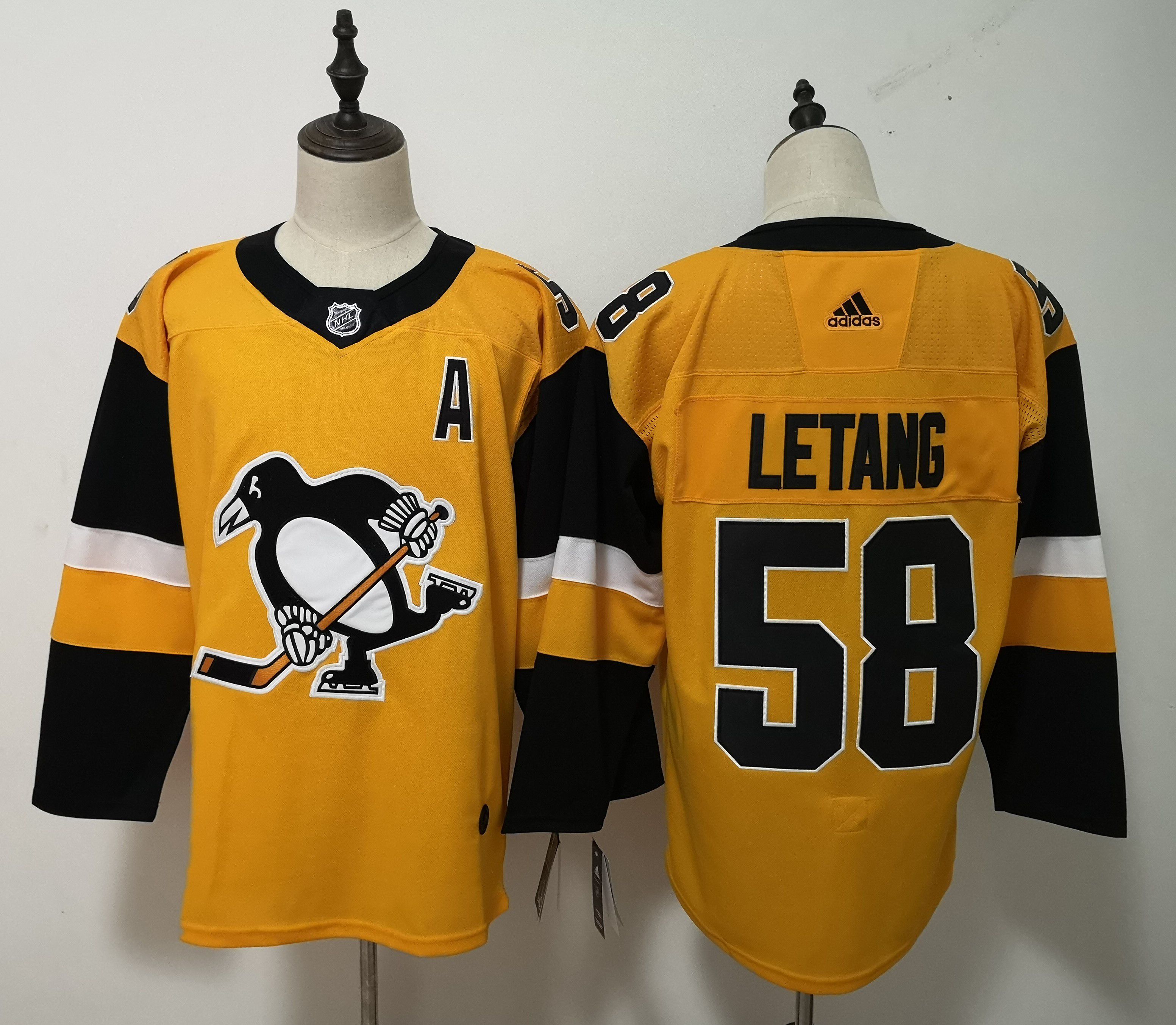 Men Pittsburgh Penguins #58 Letang Yellow Adidas Alternate Authentic Stitched NHL Jersey